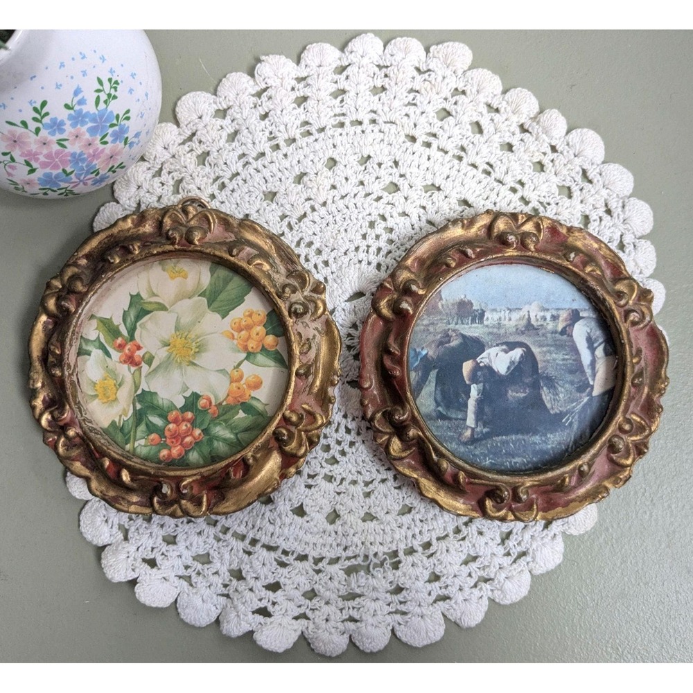 Vintage Ornate Round Wall Plaque Set of 2 Gold Florentine‎ Style Cottage Decor